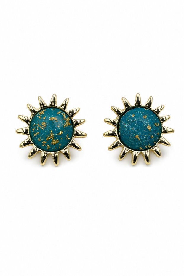 Trendy Yellow Color Sun Motif Turquoise Glitter Bijoux Earrings Women's Jewelry Accessory