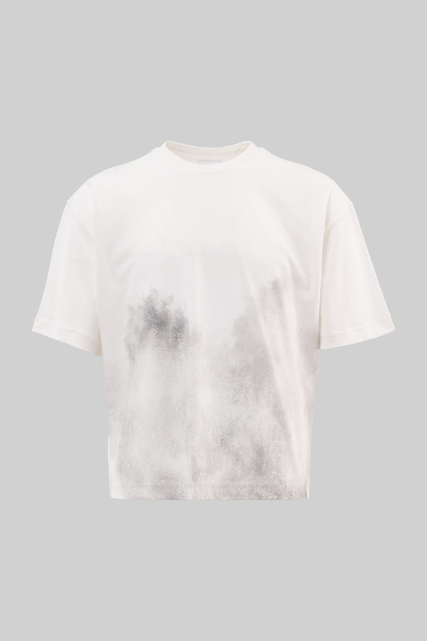 Men's Large Letter m Printed Crop Oversize T-Shirt Ecru