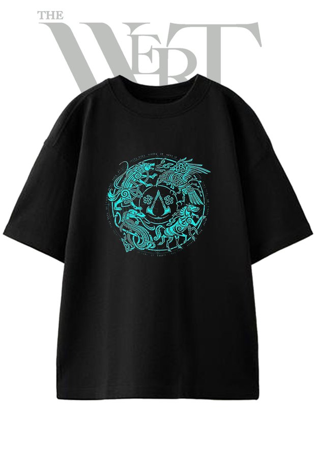 Assassin Valhalla Design Printed Unisex Black Oversize T-Shirt