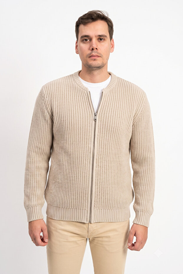 Thick Knitted Men's Knitwear Zippered Bomber Cardigan