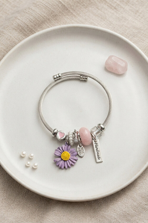 Purple Daisy Charm Bracelet