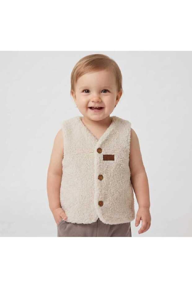 Unisex Plush Vest Baby Vest Winter Soft Textured Buttoned Vest 6-24 Months Different Color Options