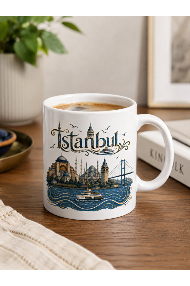 كوب مطبوع عليه تصميم مدينة اسطنبول، مطبوع على الوجهين، كوب هدايا، كوب قهوة