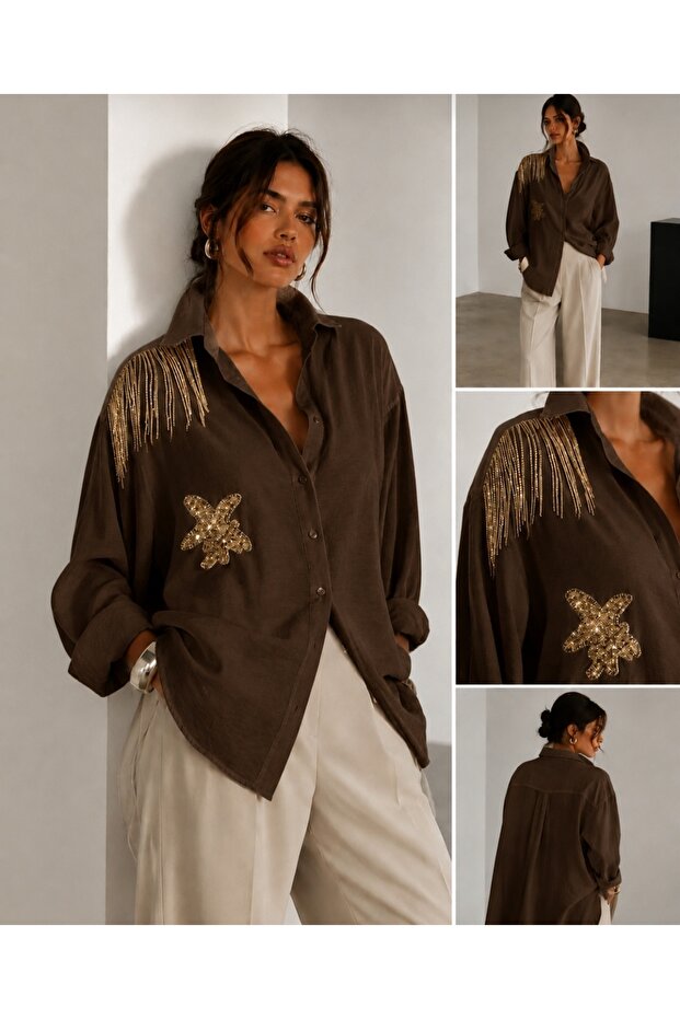 Stylish Brown Shirt with Stone and Bsn Accessories
