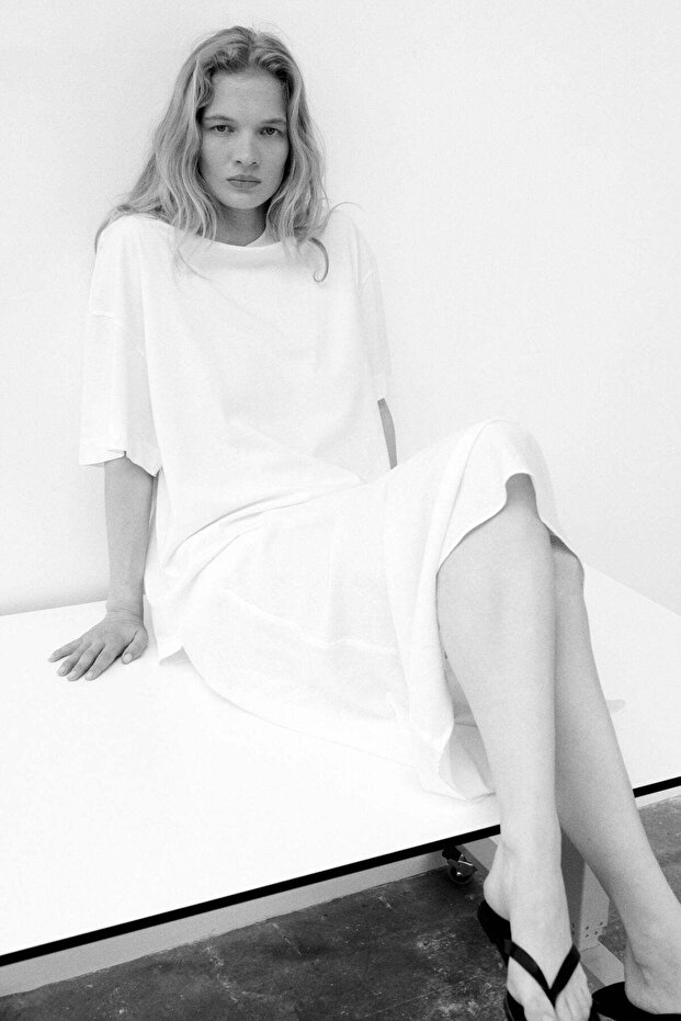 Linen-blend slip skirt
