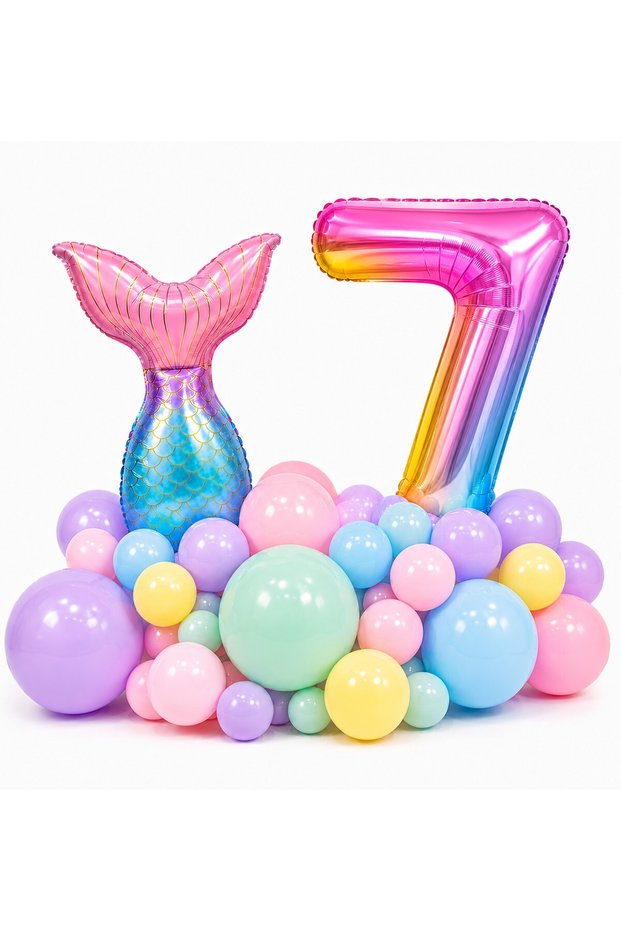 Mermaid Birthday Decoration Set 1-9 Years Old Number Balloon Macaron Balloon Party Decoration Set