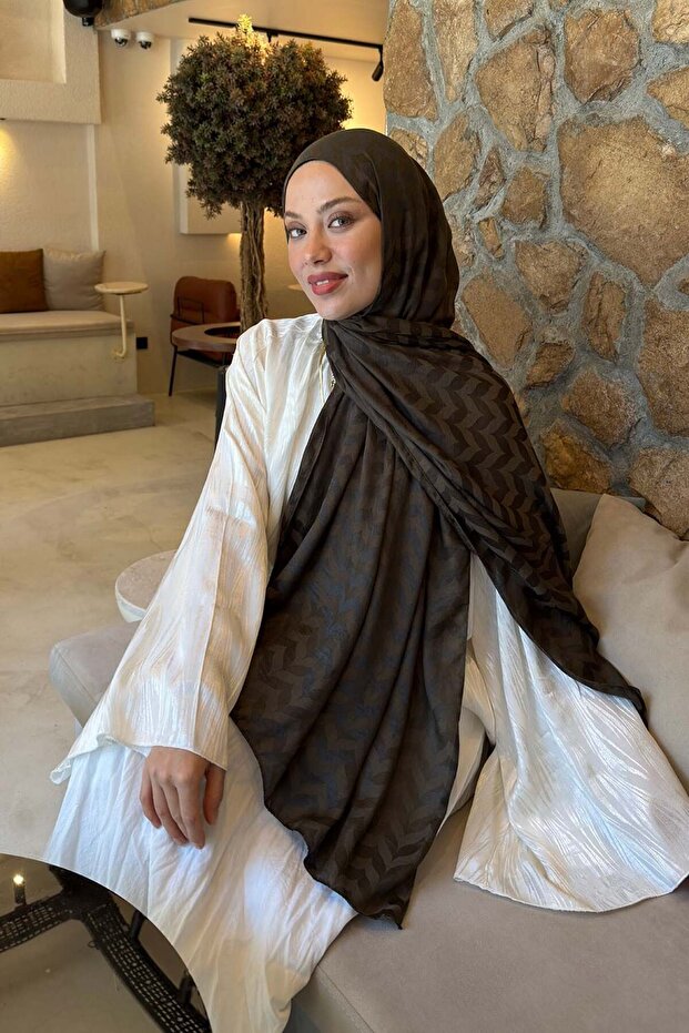Zigzag Pattern Ayrobin Floral Jacquard Shawl Dark Green