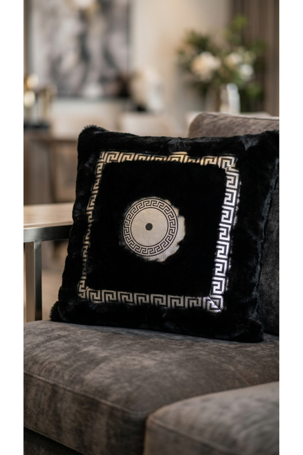 Meram Rabbit Hair Soft Premium Leather Detailed Washable Cushion Cover 45X45
