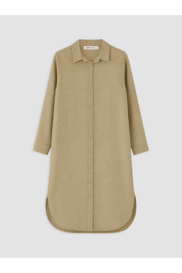 Lcw Everyday Brown Oversize 100% Linen Women's Shirt Tunic