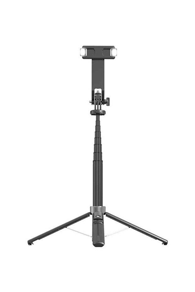 Dual Lighting Selfie Stick Monopod with 4-Leg Detachable Tripod / 135cm Extended Height / 4.7"-7" Mobile Compatibility / Rechargeable Battery / Remote Shutter - Black