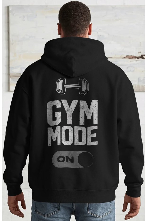 Gym Mode on Fitness Gym Bodybuilding Athlete Back Printed Unisex Oversize Combed Cotton Hoodie
