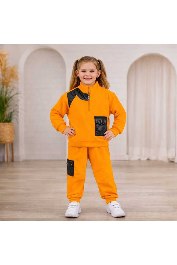 Girl's 2-Piece Tracksuit with Half-Zip Pockets, Pajamas and Sports Set –