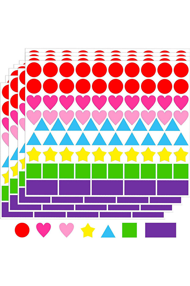 12 sheets-1008pcs 1008 PCS Multi-Shaped Color Coding Stickers 7 Colors 6 Shape Coding Labels Dot Sti