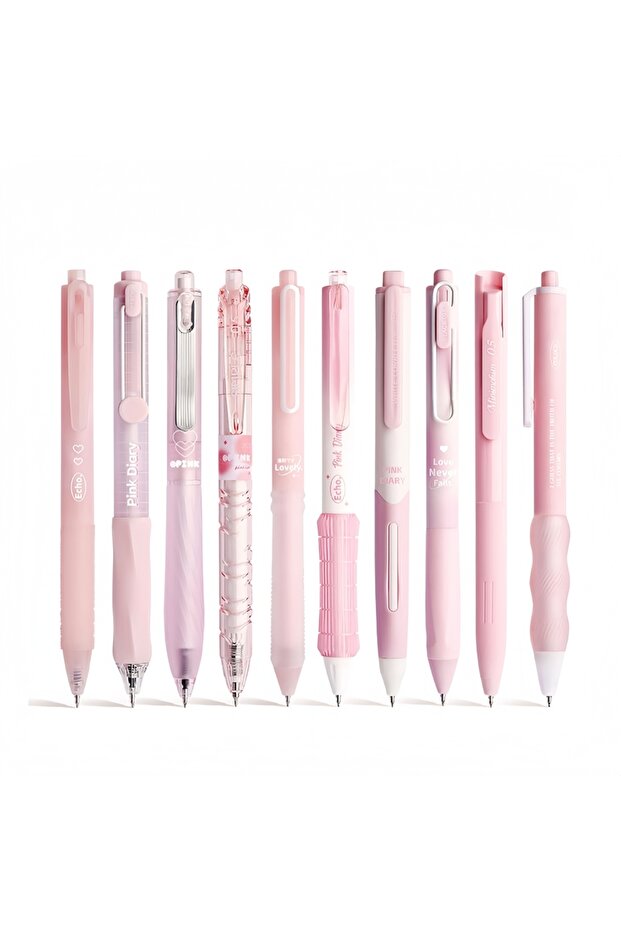 10PCS Pink 10 Count Pastel Gel Ink Pen Set,Cute Note Taking 0.5mm Fine Point Retractable Pens with f