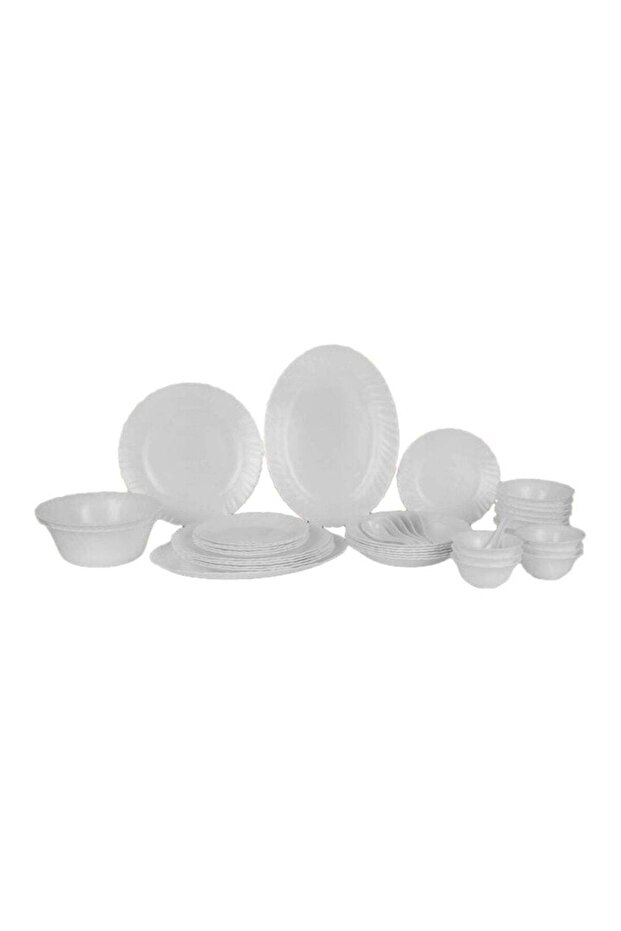 Opalware Dining Collection RF12658 Exquisite Floral Design 40-Piece Dinner Set Mixing Bowl Plates Oval Dinner Plates Pearl White