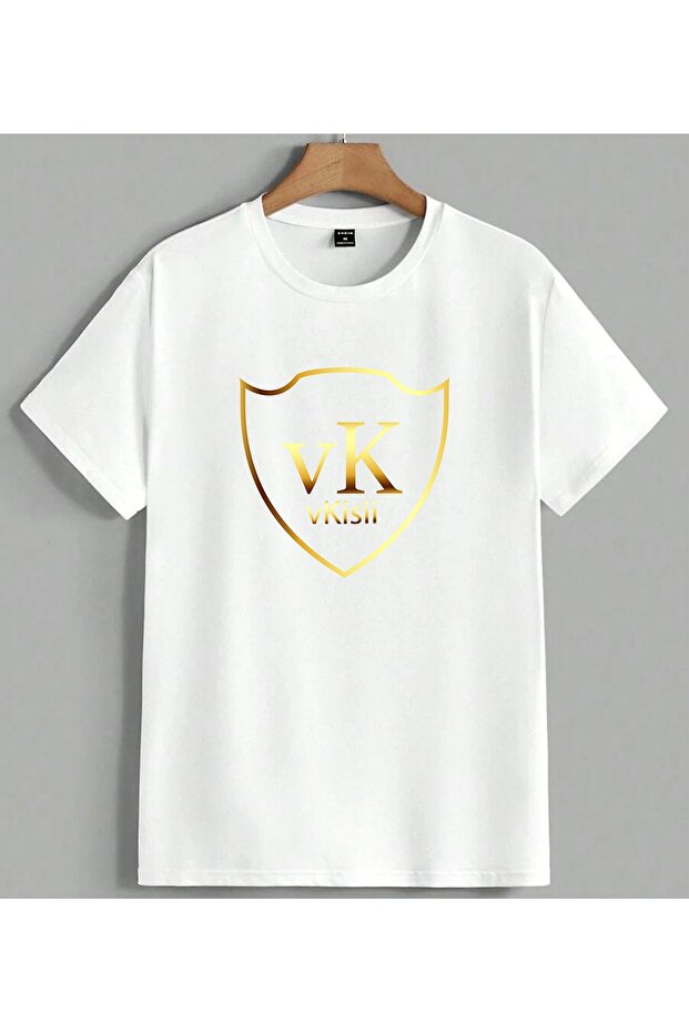 Vkisii Logo Gold Shield Luxe Printed Unisex Oversize T-Shirt White