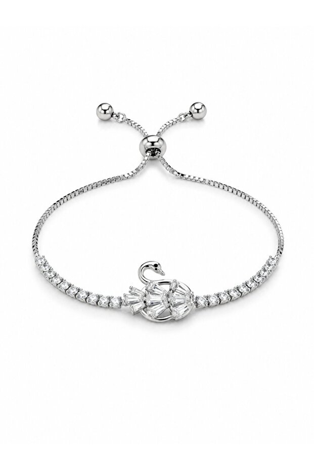 Silver Color Zircon Stone Brass Swan Model Elevator Bracelet