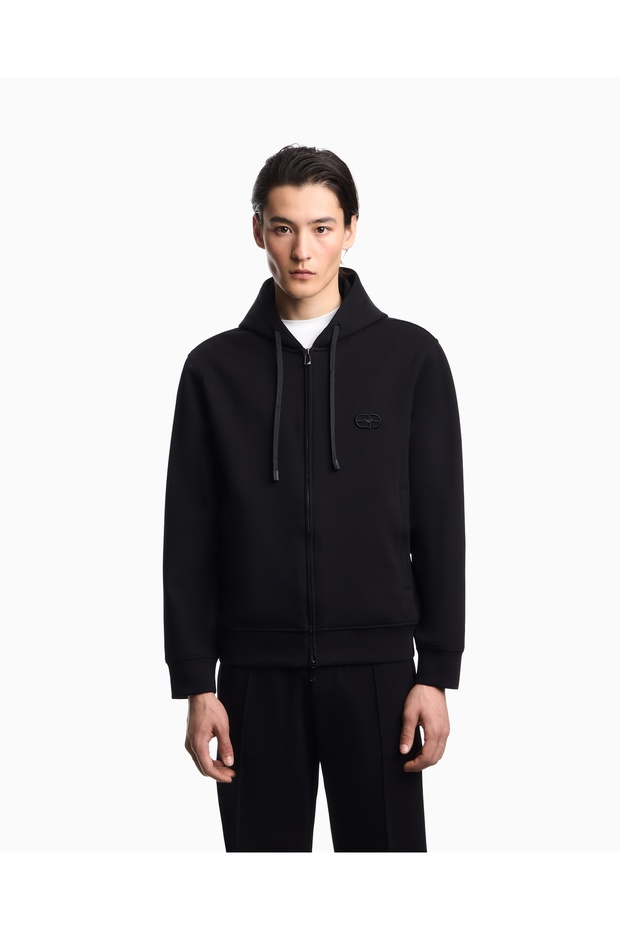 Men's Regular Fit Hooded Logo Signature Long Sleeve Black Sweatshirt