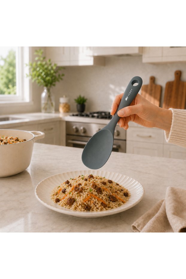 Ivory 24 cm L Size Serving Spoon Heat Resistant Non-Stick Surface Compatible Plastic Large Serving Spoon Pilaf Pasta Tablespoon