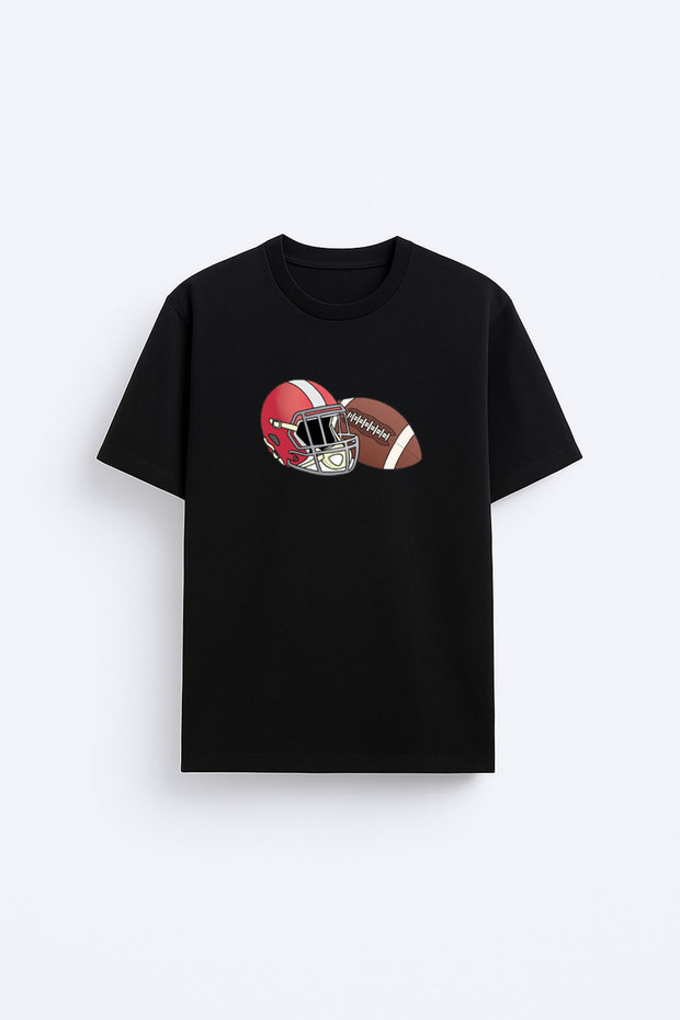 American Football Printed Cotton Black T-Shirt T-Shirt