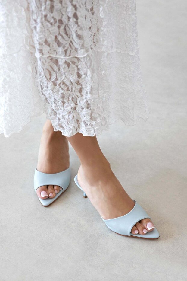 Randall Women's Heeled Leather Sandals Baby Blue