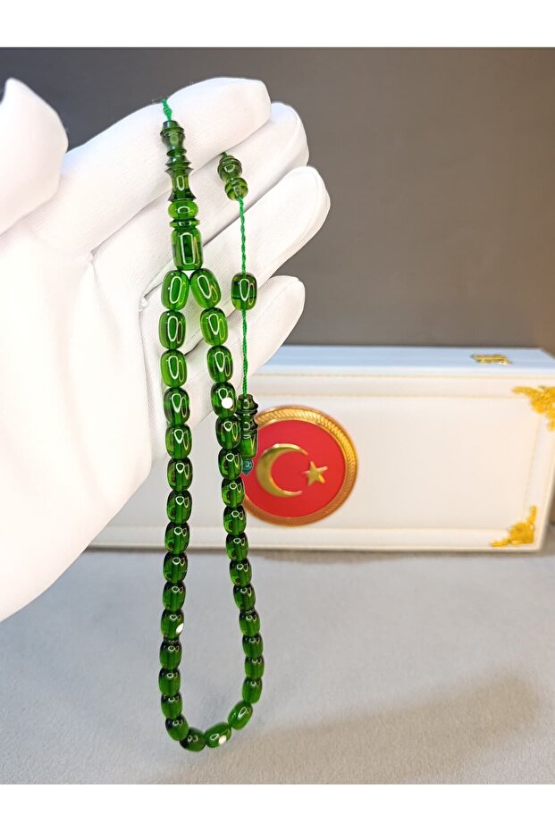Patinated Fire Amber Praying Beads Green