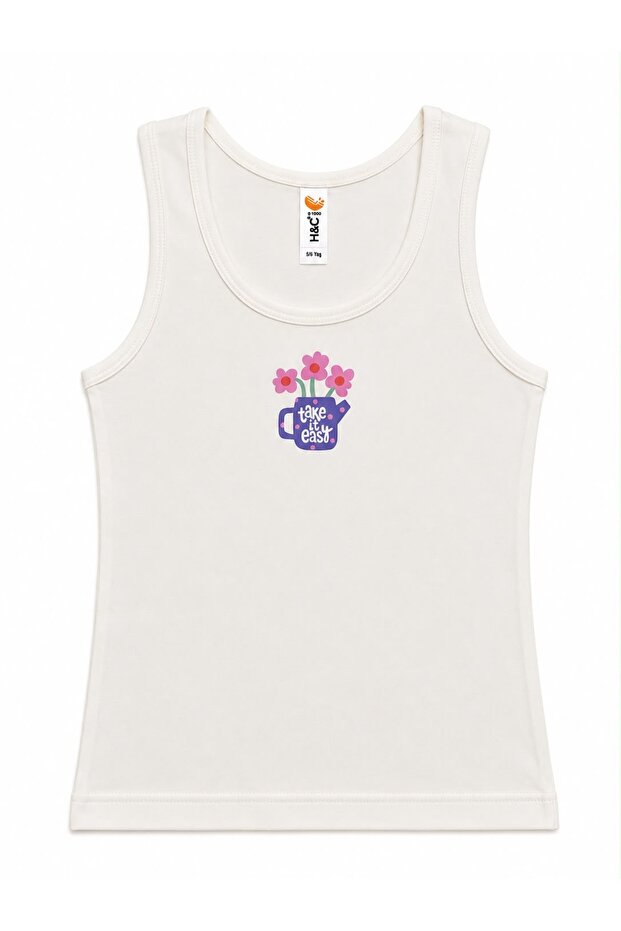 H&C Girls' Printed 100% Cotton Thick Strap Undershirt White Soft Textured (1-12 Years Old)