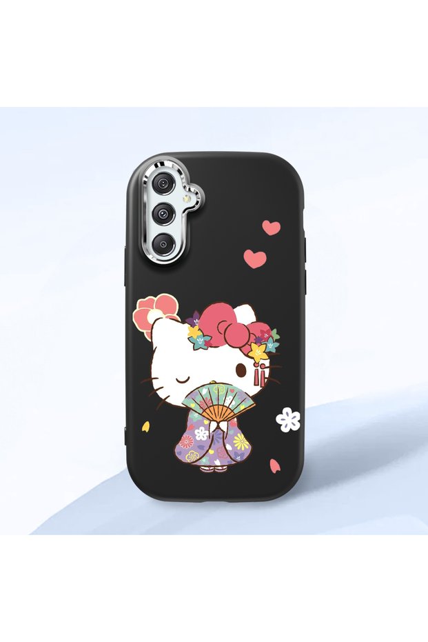 Samsung Galaxy M34 Compatible Case Camera Protector Black Silicone Couple Phone Case Kitty Patterned