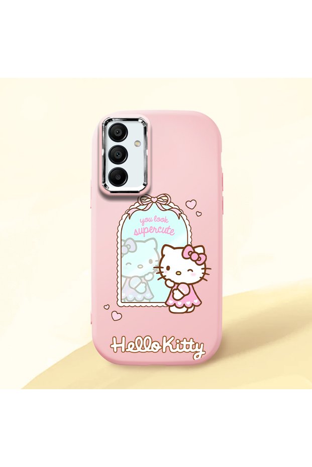 Samsung Galaxy A15 Compatible Case with Camera Protector Pink Silicone Couple Phone Case with Kitty Pattern