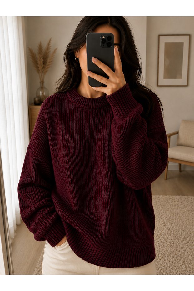 Women's Premium Oversize Crew Neck Soft Knit Sweater