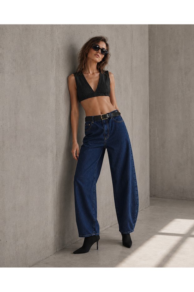 Women's Navy Blue 100% Cotton Balloon Fit Denim Jeans