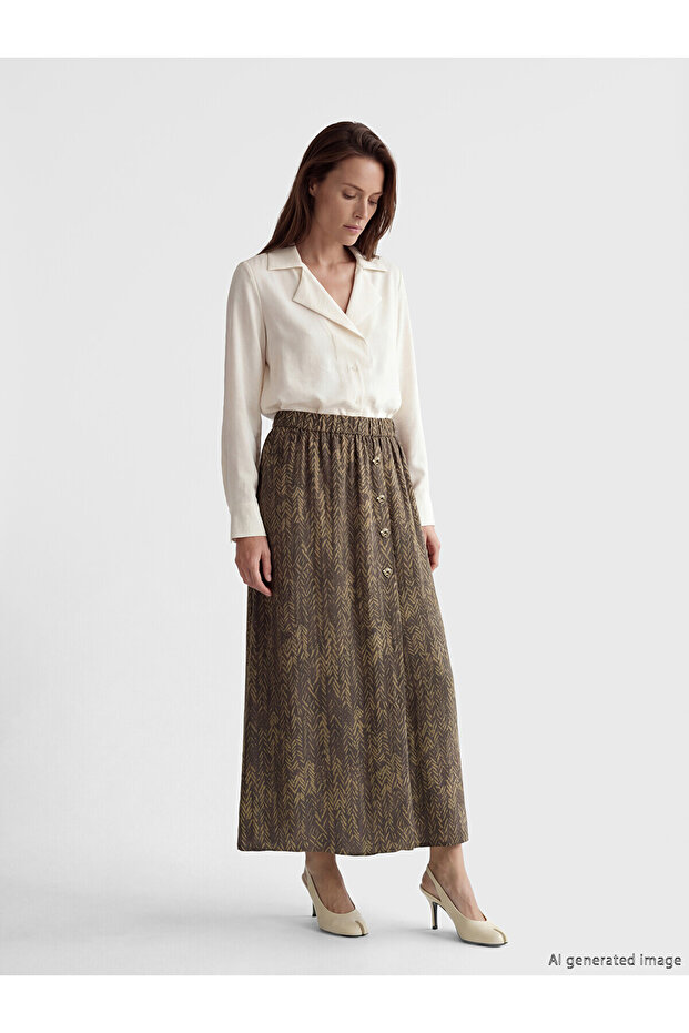Nevavm Patterned Belmando Flared Skirt with Elastic Waist