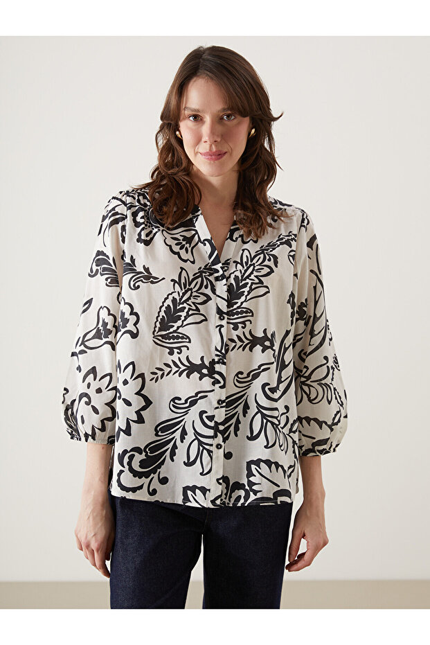 Original Women's Floral Blouse with Open Collar