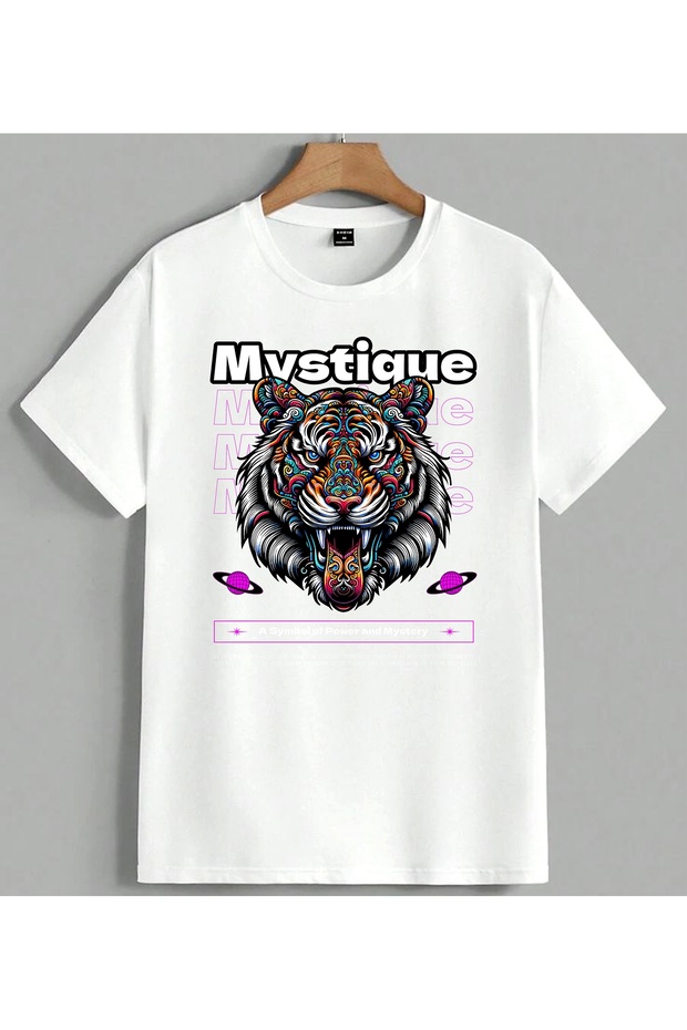 Mystique Tiger Colorful Printed Unisex Oversize T-Shirt White