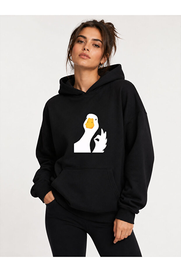 Duck Printed Hooded 2 Thread Threaded Sweatshirt