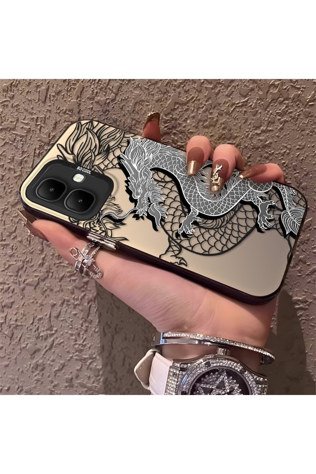 Infinix Smart 10 Compatible High-Quality Chinese Style Black and White Dragon Printed Case
