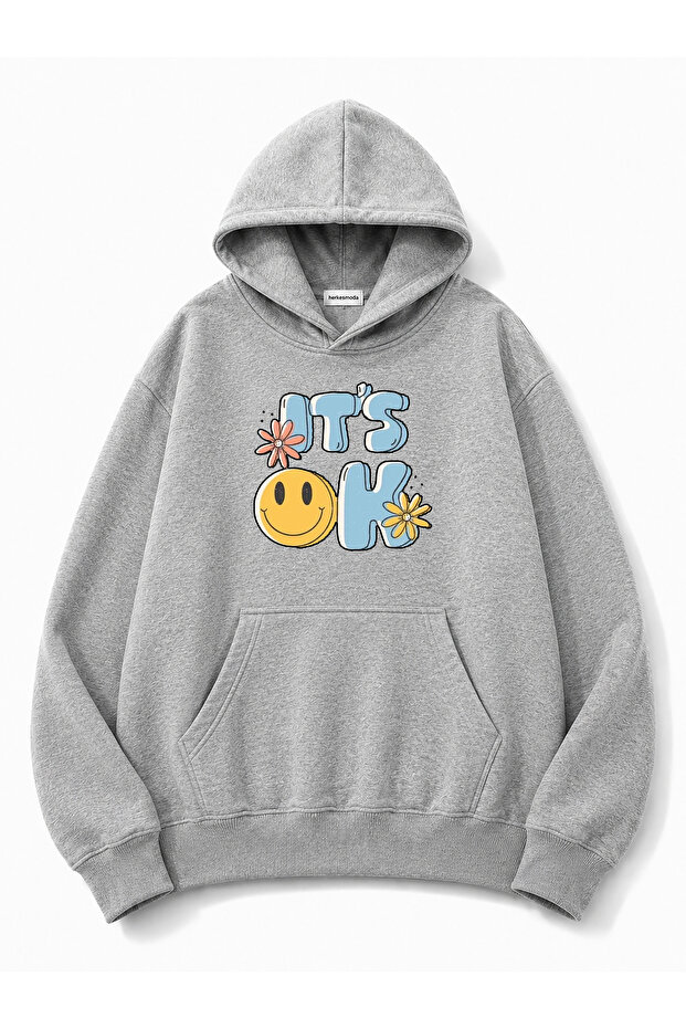 It's Ok Printed Hooded 2 Thread Raster Printed Sweatshirt