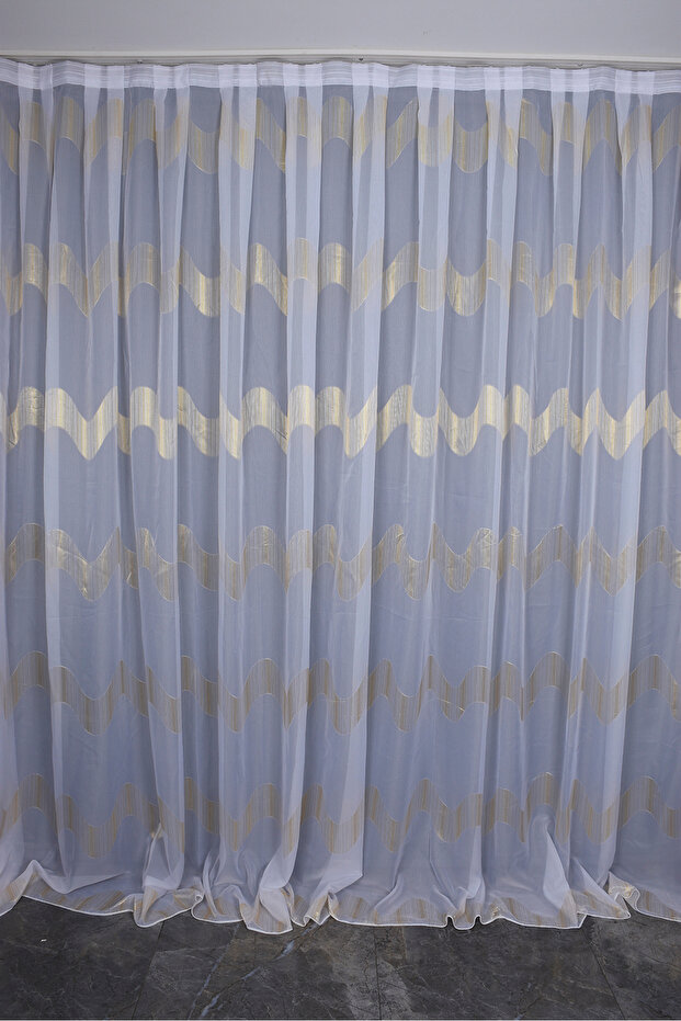 Organze 3050 Cream Color 5_3 Ready-Made Pleated Background Curtain 300*260 cm