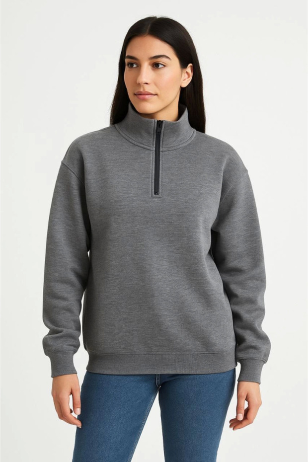 Three-thread ribbed neck half-zip sweatshirt - anthracite