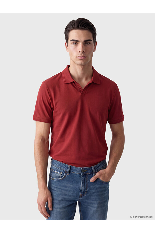 Vizyon New Season Brown Polo Collar Combed Cotton Men's T-Shirt