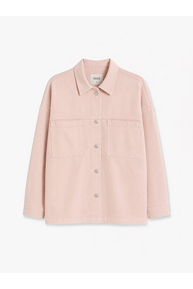 Pink Pocketed Women's Jean Shirt