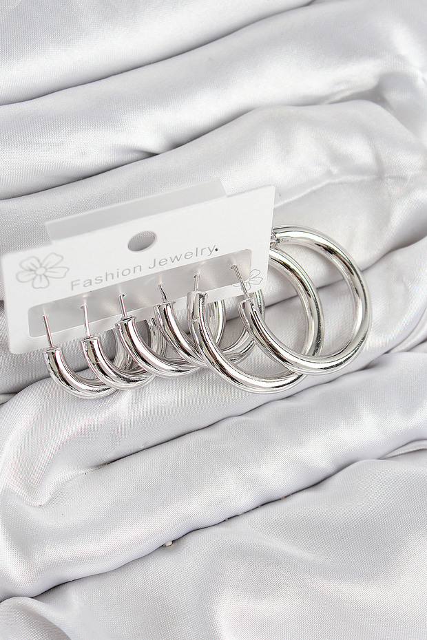 Brass Ring Model Silver Color Women's Set Earrings