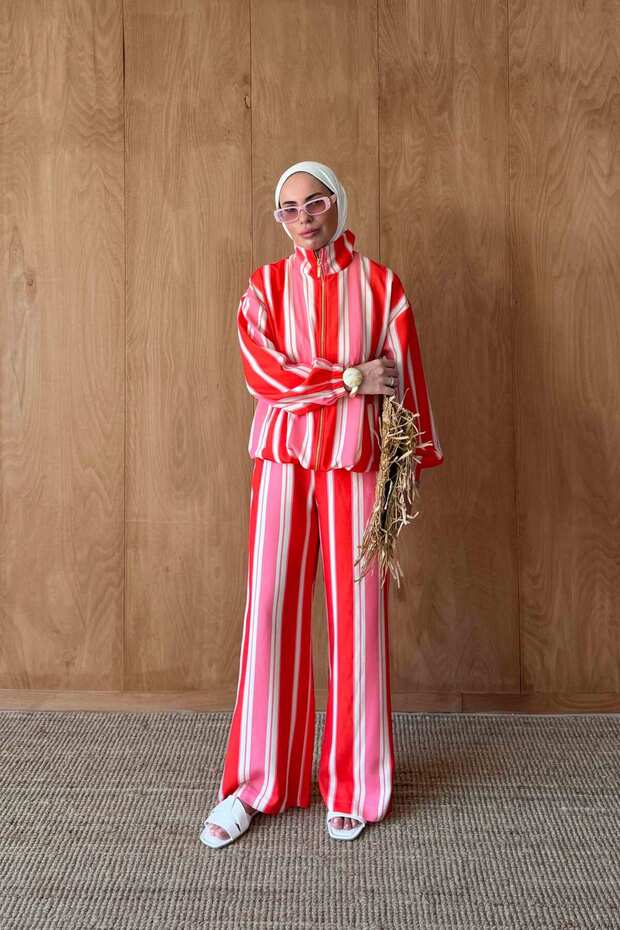 Striped Zipper Suit 32-2936