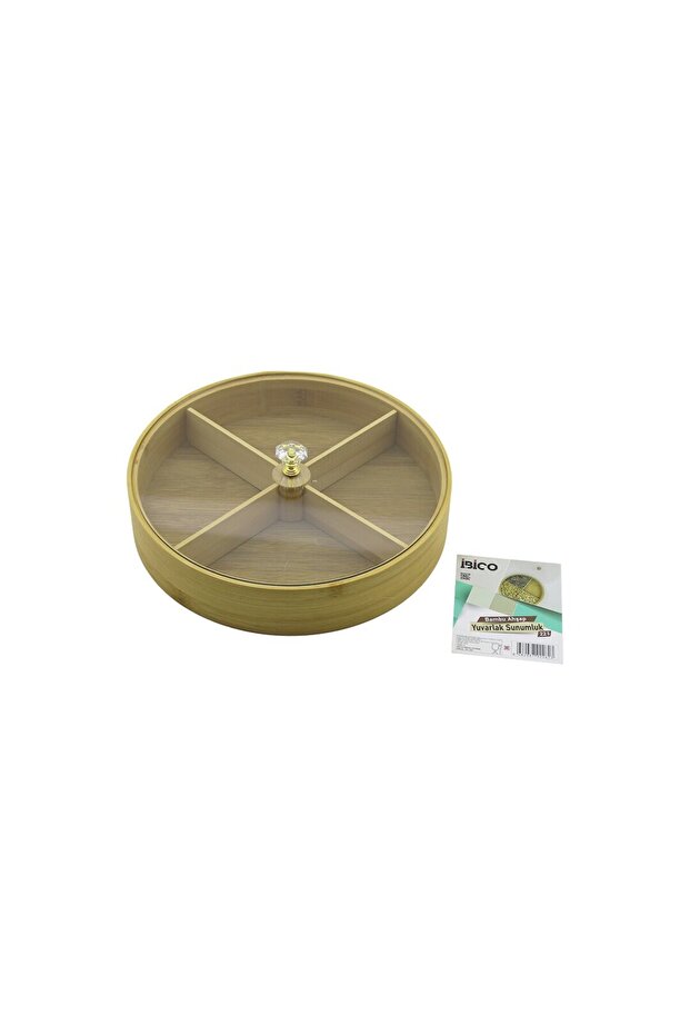 Round 4 Compartments=2In1=Without Compartments Multipurpose Box Wooden Bamboo Serving Presentation Tray - Board 22cm (5690