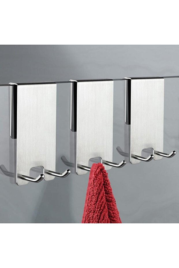 Three-piece bathroom hook set, no-drill shower hooks, towel rack suitable for glass shower enclosures.