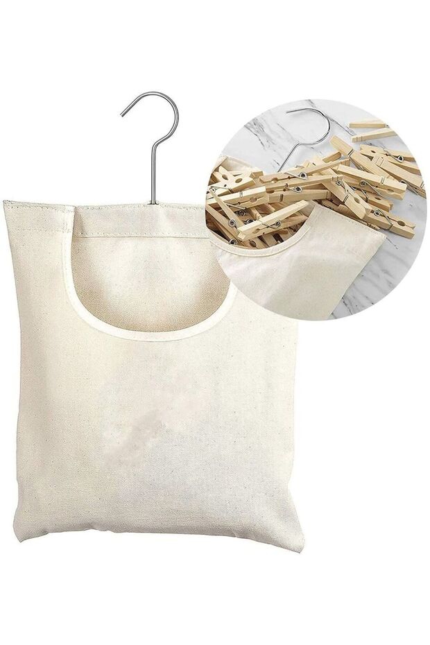 Two khaki portable clothespin bags, practical, space-saving, can be hung to store clothespins, washable, suitable for bedrooms and bathrooms.