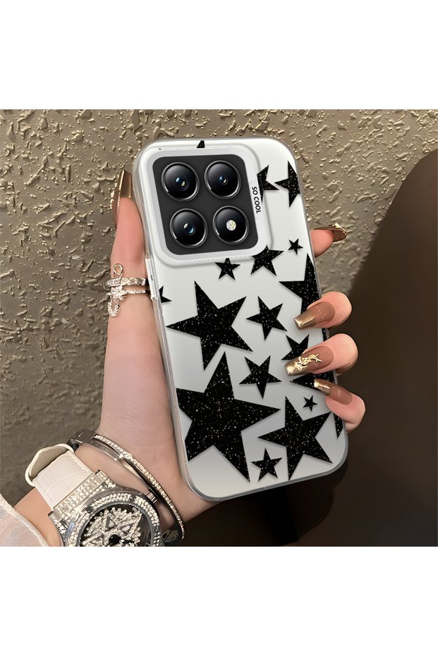 Mi 14t Pro Compatible High Quality Flat Print Black Star Pattern Cool Silicone Phone Case