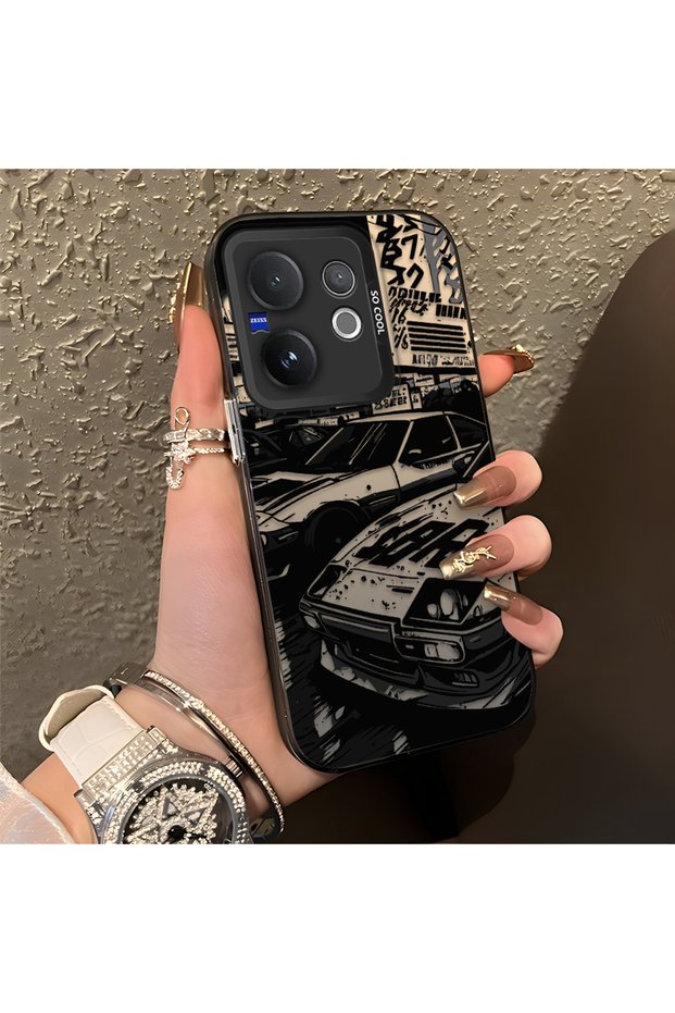 Vivo V60 Compatible Manga Drawing Classic Car Flat Print Quality Silicone Case