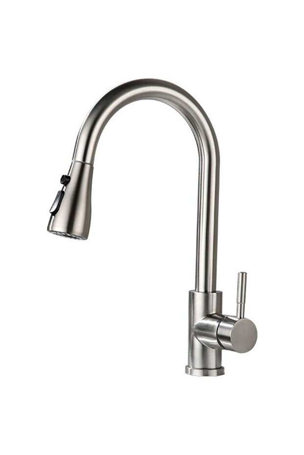Kitchen faucet with pull-out spout, made of stainless steel, 360° rotatable, brushed finish, 3 water flow modes.