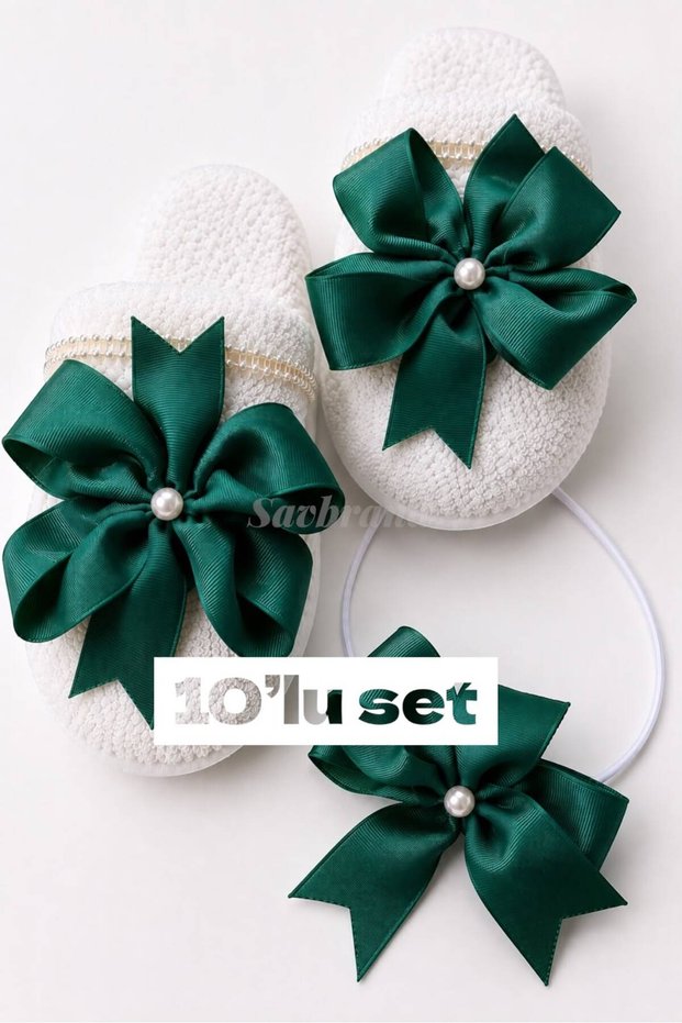 Bowknot and Pearl Maternity Slippers and Crown Set, 10-Piece – for Hospital Discharge, Baby Shower, and Birth Photo Shoots